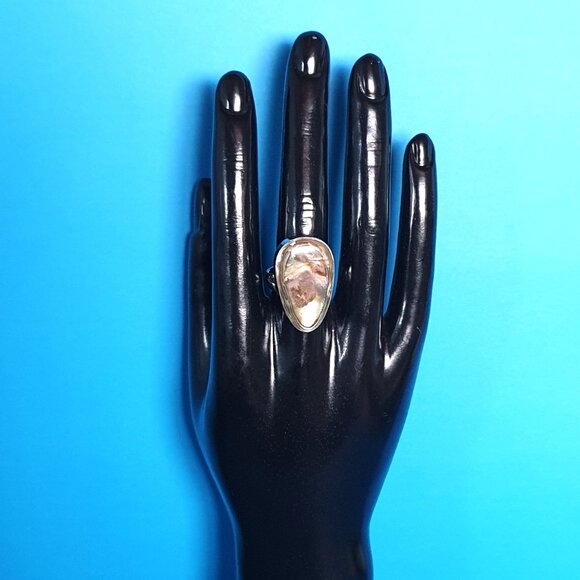 Bold Vintage Natural Blackfoot Rainbow Abalone Sterling Silver Statement Ring - Picture 8 of 14